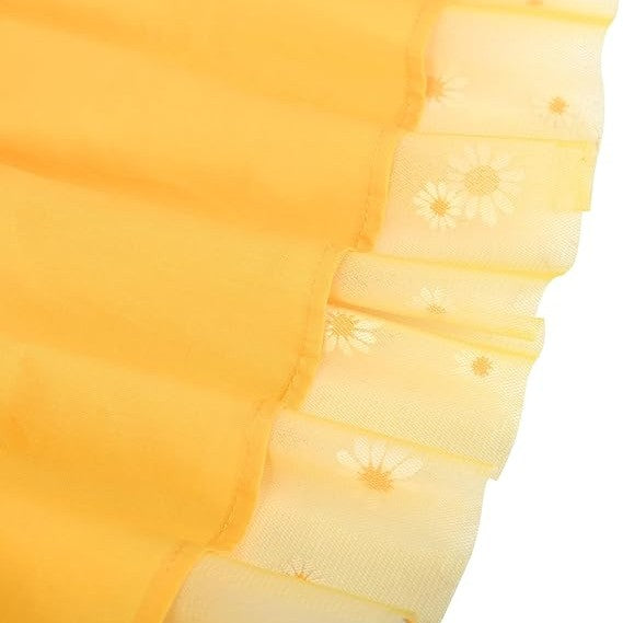 Sunny Fashion Girls Yellow Striped Cotton Dress with Daisy Tulle Skirt