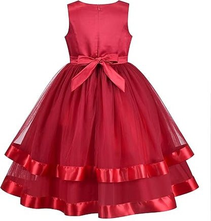 Sunny Fashion Girls Polka Dot Tulle Bow Ruffle Party Dress