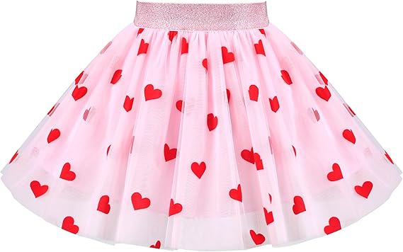 Sunny Fashion Girls Pink Heart Tulle Skirt Set – Cute Striped T-Shirt & Pleated Mesh Outfit
