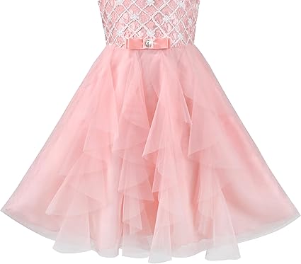 Sunny Fashion Girls Blue Grid Mesh Ruffle Tulle Princess Dress