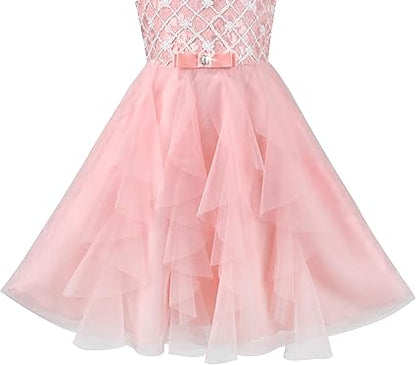 Sunny Fashion Girls Blue Grid Mesh Ruffle Tulle Princess Dress