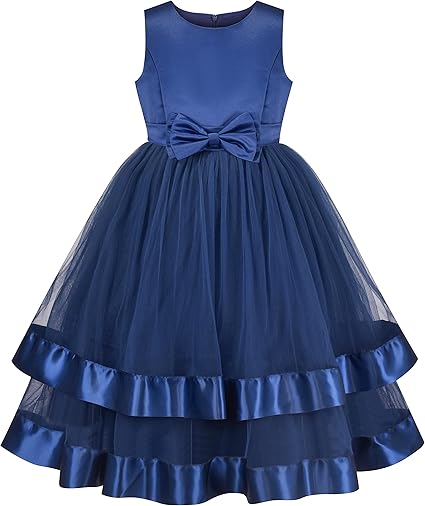 Sunny Fashion Girls Polka Dot Tulle Bow Ruffle Party Dress