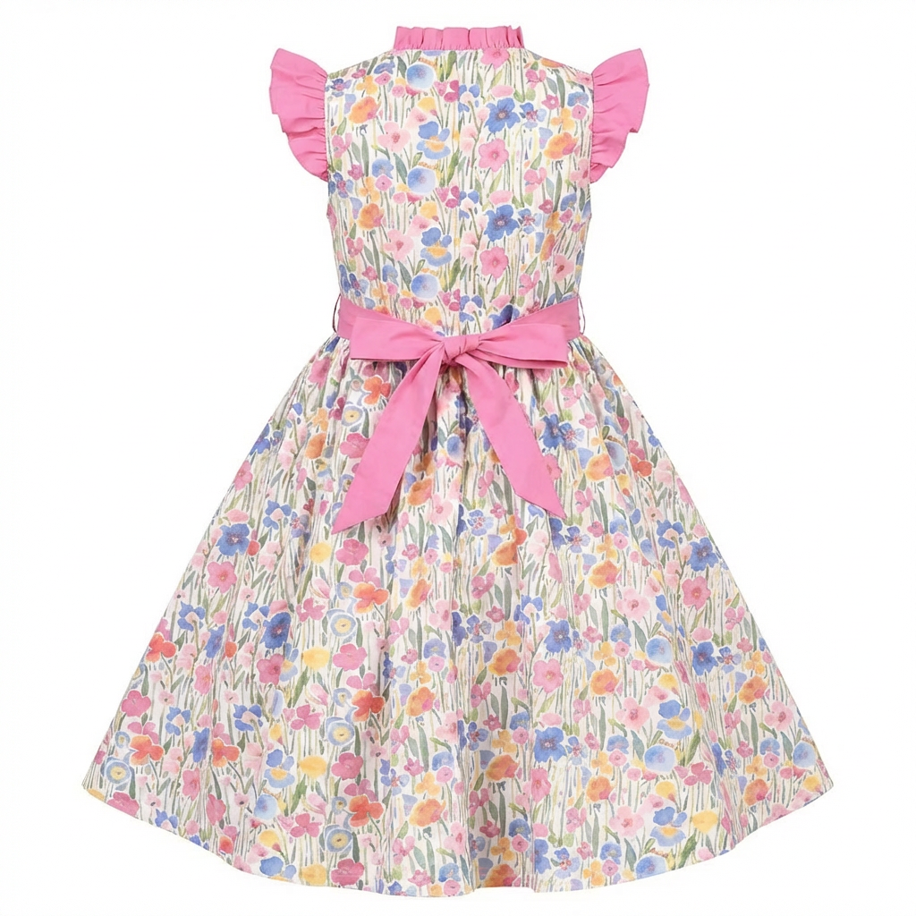 Sunny Fashion Girls Blue Botanical Floral Dress with Ruffle Collar