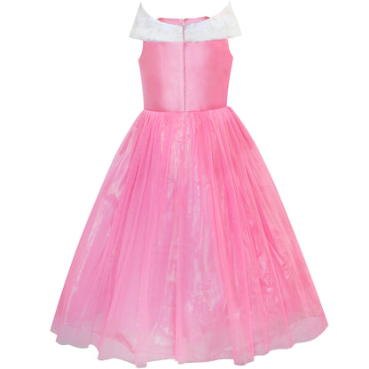 Sunny Fashion Girls Blue Princess Tulle Dress with Gold Trim Costume Gown