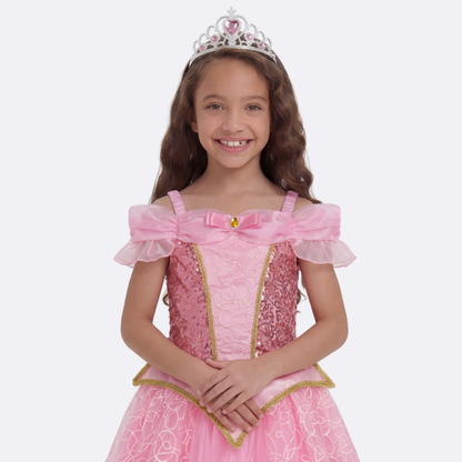 Sleeping Beauty Aurora Princess Dress Pink Off Shoulder Ball Gown Costume Dress for Girls Birthday Party Dress Up Outfits