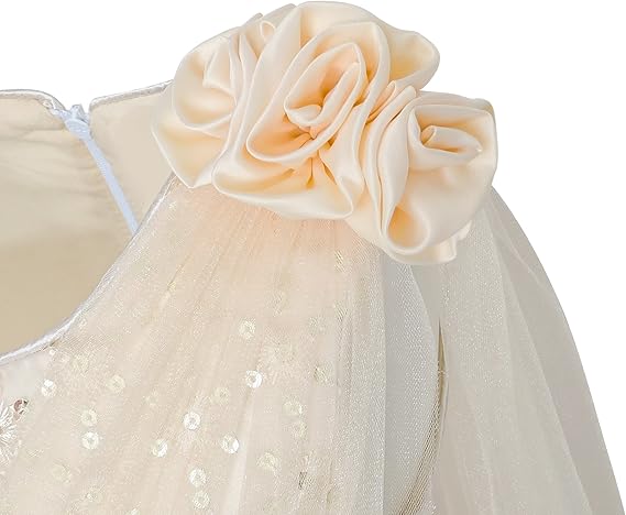 Sunny Fashion Girls Beige Floral One Shoulder Tulle Princess Dress