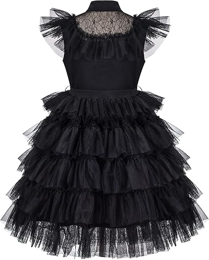 Sunny Fashion Girls Black Lace Ruffle Party Dress