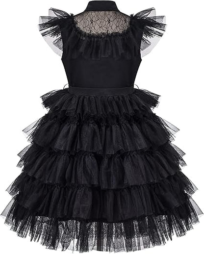 Sunny Fashion Girls Black Lace Ruffle Party Dress