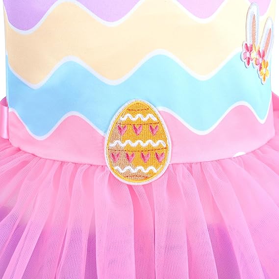 Sunny Fashion Girls Rainbow Easter Tulle Princess Dress with Egg Bag