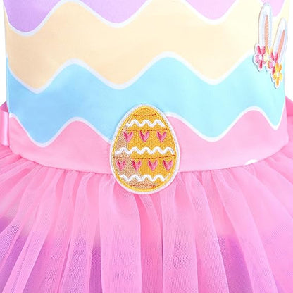 Sunny Fashion Girls Rainbow Easter Tulle Princess Dress with Egg Bag
