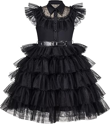 Sunny Fashion Girls Black Lace Ruffle Party Dress