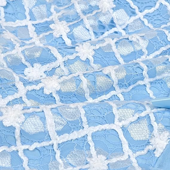 Sunny Fashion Girls Blue Grid Mesh Ruffle Tulle Princess Dress