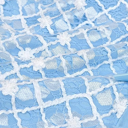 Sunny Fashion Girls Blue Grid Mesh Ruffle Tulle Princess Dress