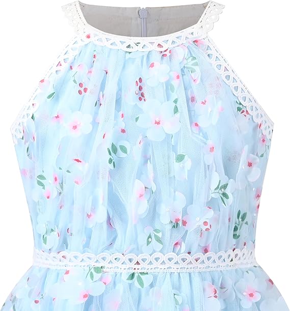 Sunny Fashion Girls Blue Butterfly Halter Tulle Dress