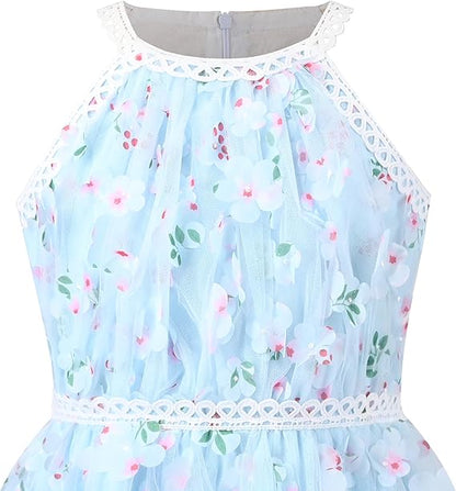 Sunny Fashion Girls Blue Butterfly Halter Tulle Dress