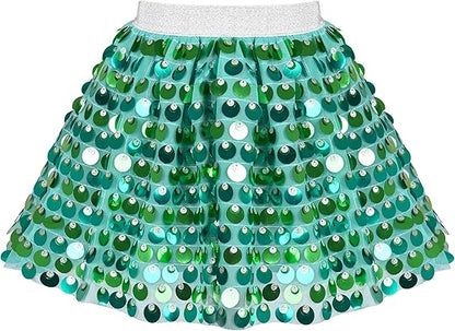 Sunny Fashion Girls Rainbow Sequin Tutu Skirt with Elastic Waist