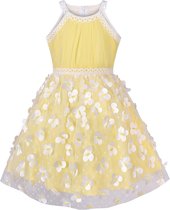 Sunny Fashion Girls Blue Butterfly Halter Tulle Dress