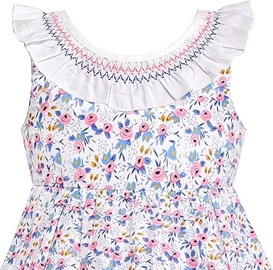 Sunny Fashion Girls Rose Print Backless Ruffle Cotton Dress