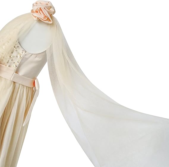 Sunny Fashion Girls Beige Floral One Shoulder Tulle Princess Dress