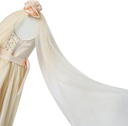 Sunny Fashion Girls Beige Floral One Shoulder Tulle Princess Dress