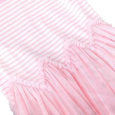 Sunny Fashion Girls Yellow Striped Cotton Dress with Daisy Tulle Skirt
