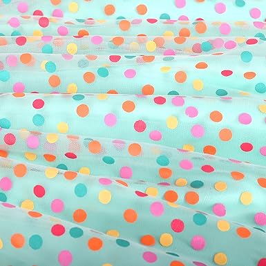 Sunny Fashion Girls Rainbow Polka Dot Tulle Dress with Ribbon Waist