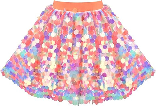 Sunny Fashion Girls Rainbow Sequin Tutu Skirt with Elastic Waist