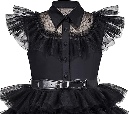 Sunny Fashion Girls Black Lace Ruffle Party Dress