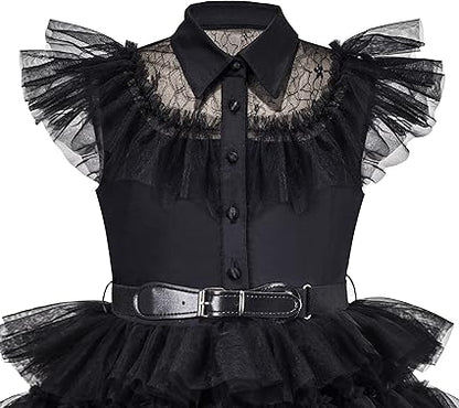 Sunny Fashion Girls Black Lace Ruffle Party Dress