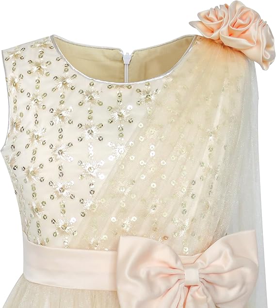 Sunny Fashion Girls Beige Floral One Shoulder Tulle Princess Dress