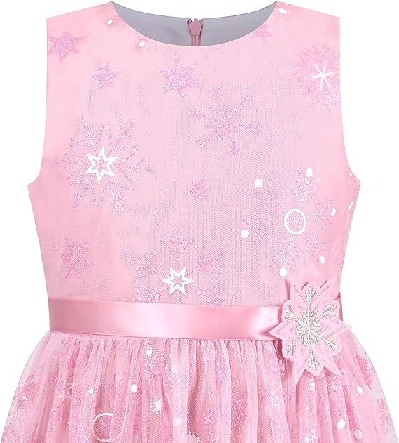 Sunny Fashion Girls Pink Snowflake Star Tulle Dress