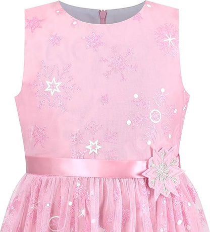 Sunny Fashion Girls Pink Snowflake Star Tulle Dress