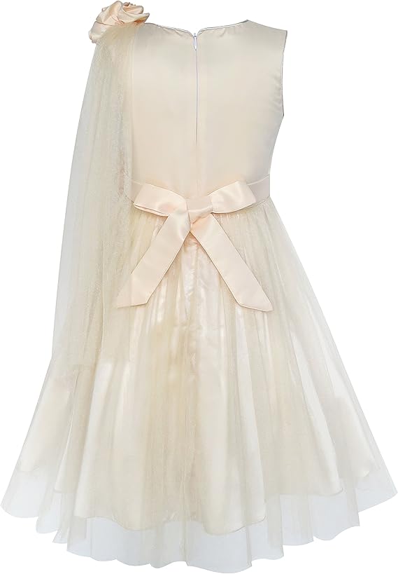 Sunny Fashion Girls Beige Floral One Shoulder Tulle Princess Dress