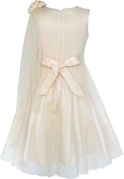 Sunny Fashion Girls Beige Floral One Shoulder Tulle Princess Dress