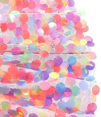 Sunny Fashion Girls Rainbow Sequin Tutu Skirt with Elastic Waist