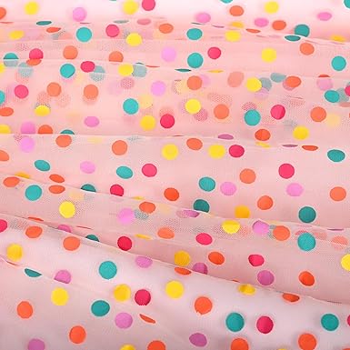 Sunny Fashion Girls Rainbow Polka Dot Tulle Dress with Ribbon Waist