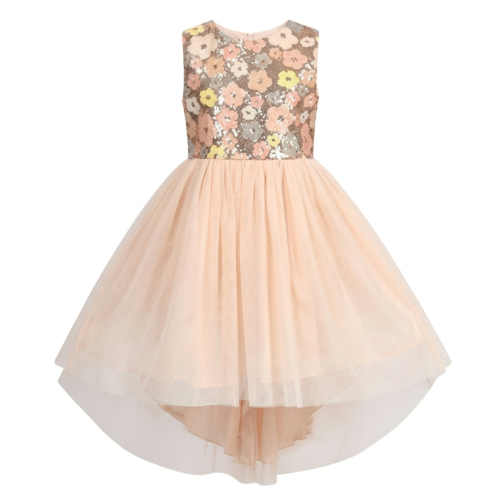 Sunny Fashion Girls Sparkle Floral High-Low Tulle Party Dress