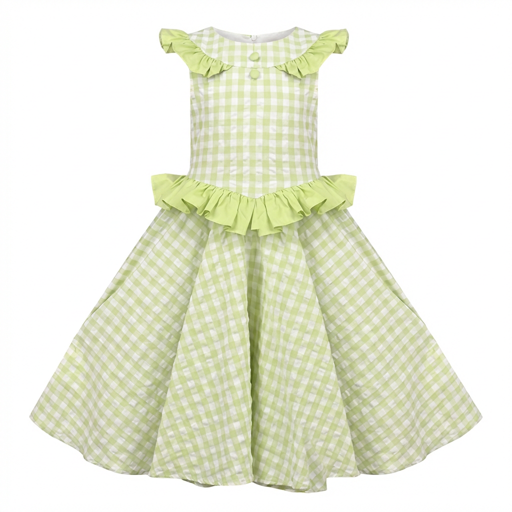 Sunny Fashion Girls Blue Gingham Plaid Ruffle Cotton Dress