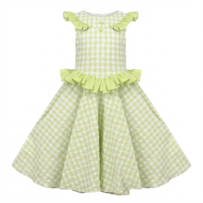 Sunny Fashion Girls Blue Gingham Plaid Ruffle Cotton Dress