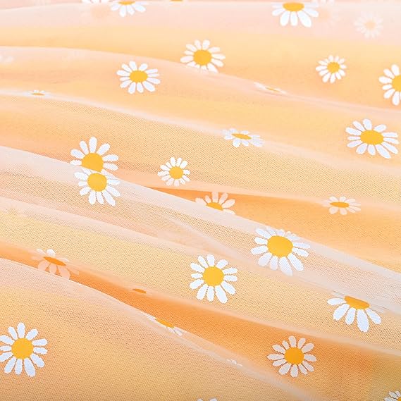 Sunny Fashion Girls Yellow Striped Cotton Dress with Daisy Tulle Skirt