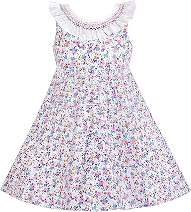 Sunny Fashion Girls Rose Print Backless Ruffle Cotton Dress