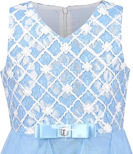 Sunny Fashion Girls Blue Grid Mesh Ruffle Tulle Princess Dress