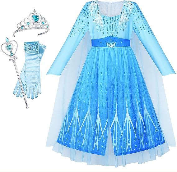 Frozen Elsa Dress for Girls Princess Costume Toddler Snow Queen Birthday Party Dress Up Clothes with Long Cloak Cape