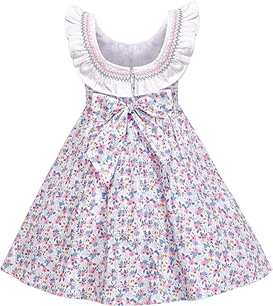 Sunny Fashion Girls Rose Print Backless Ruffle Cotton Dress