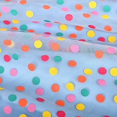 Sunny Fashion Girls Rainbow Polka Dot Tulle Dress with Ribbon Waist