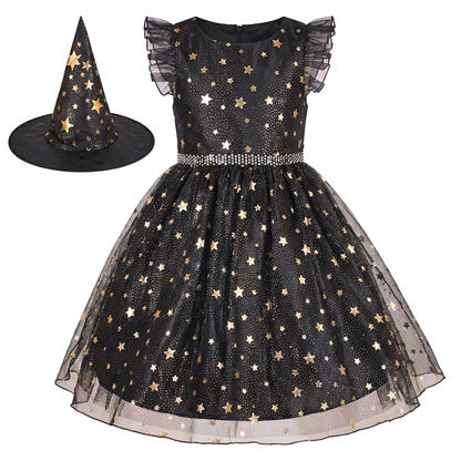 Sunny Fashion Girls Halloween Witch Costume Dress Set with Hat