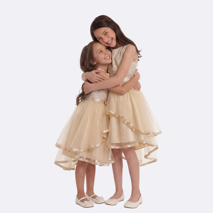 Sunny Fashion Girls Elegant Wave Hem Tulle Party Dress