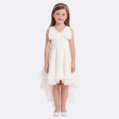 Sunny Fashion Girls White Pearl Ruffle Bow Hi-Lo Party Dress Sunny Fashion Girls White Pearl Ruffle Bow Hi-Lo Party Dress