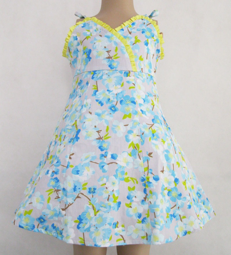 Girls Dress Party Wedding Sundress Yellow Trim Kids size Blue