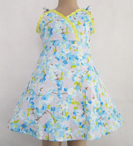 Girls Dress Party Wedding Sundress Yellow Trim Kids size Blue
